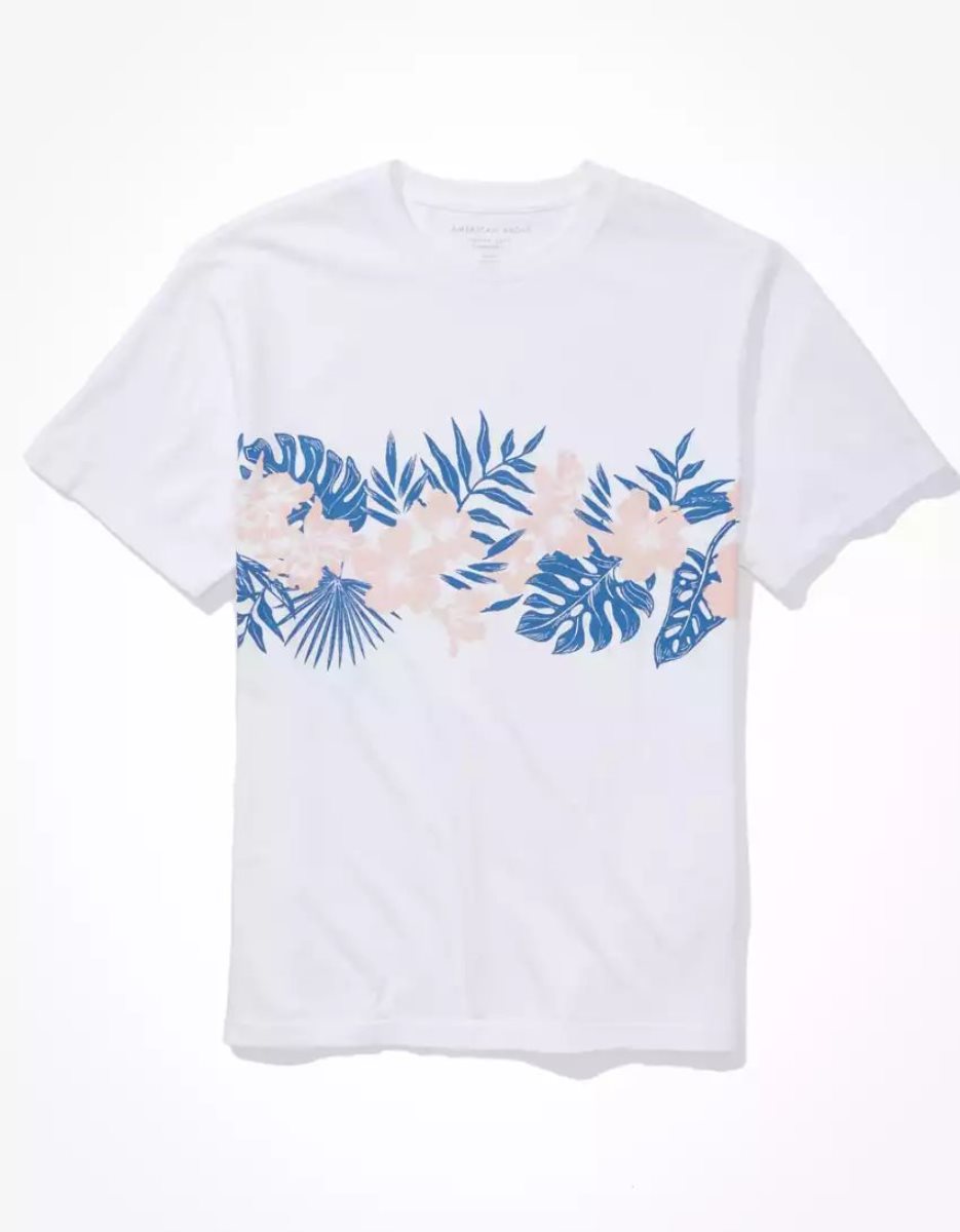 T Shirts American Eagle AE Super Soft Floral Blanche Homme | DMD-65008282